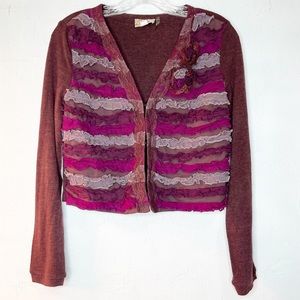 Vintage Luluman Ruffle Textured Cardigan Top Size Large